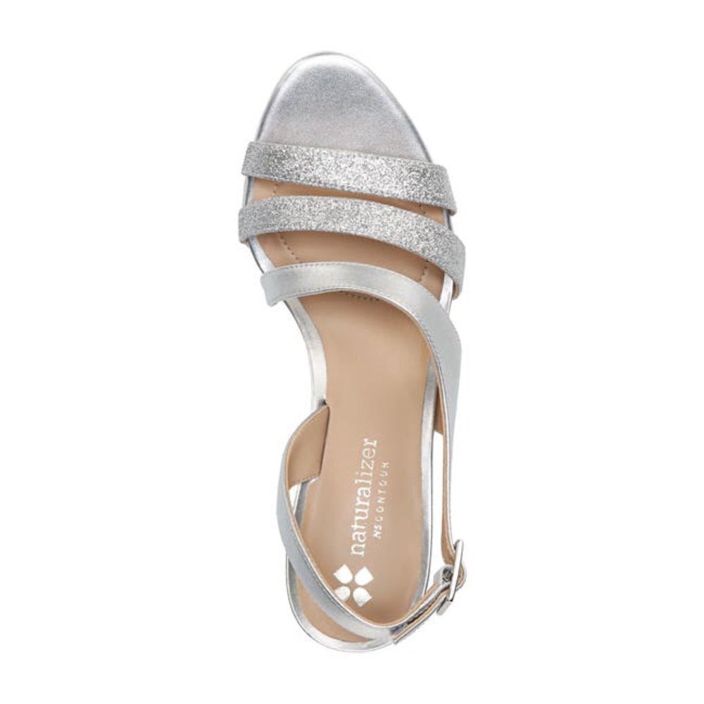 Naturalizer Womens Silver Open Toe Sling Back Kitten Heel Sandals Sz 8.5 New - Picture 2 of 10